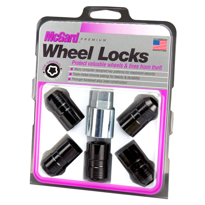 5-pack Cone Seat Exposed Style Wheel Locks <br> M14 x 1.5 Thread, 21 & 22mm Dual Hex x 1.639in L