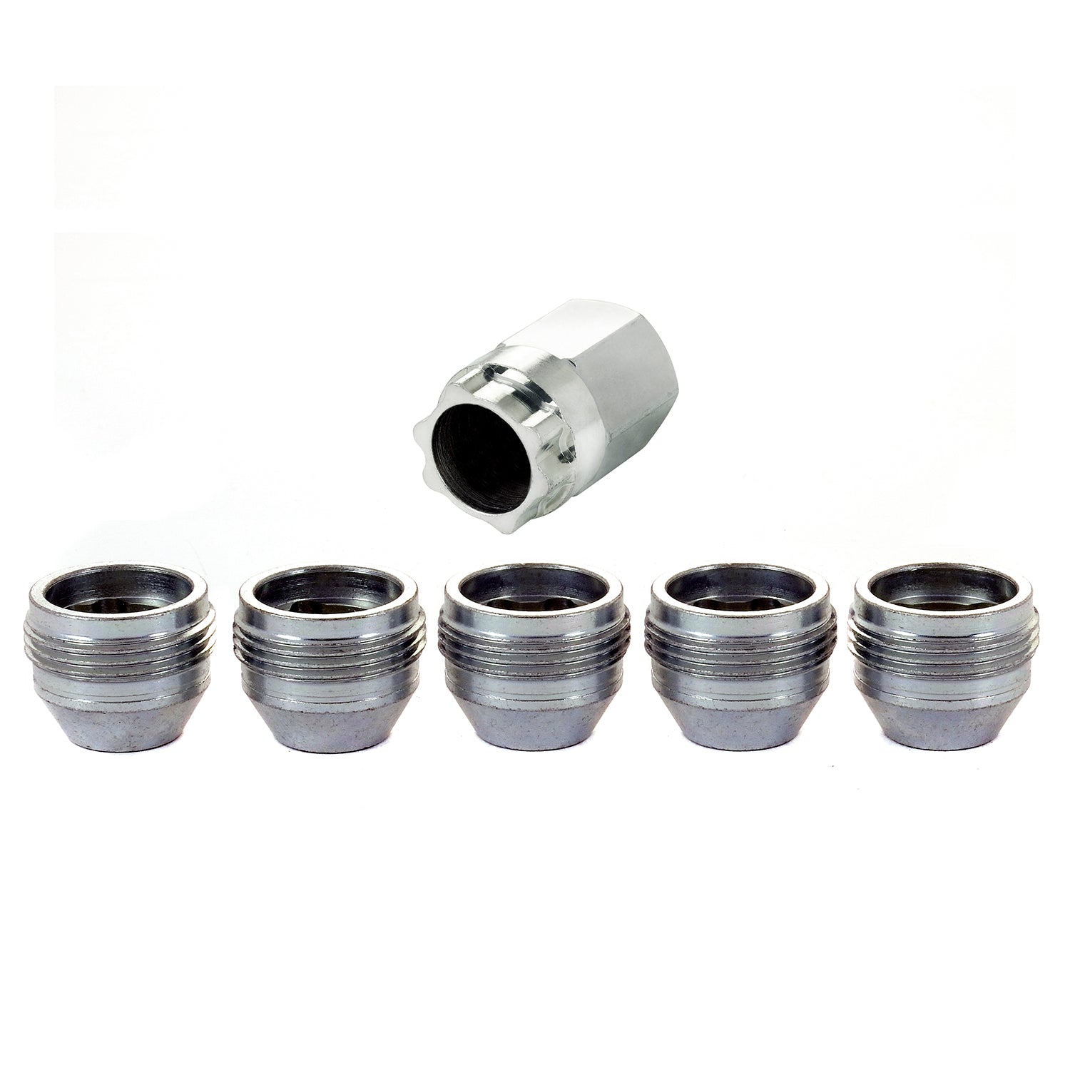 5-Pack Cone Seat Under Hub Cap Wheel Locks <br> M14 x 1.5 Thread, 22mm Hex x 0.893in L