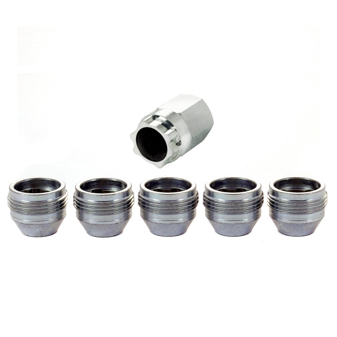 5-Pack Cone Seat Under Hub Cap Wheel Locks <br> M14 x 1.5 Thread, 22mm Hex x 0.893in L
