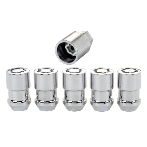 5-Pack Cone Seat Exposed Wheel Lock Nuts <br> M12 x 1.5 Thread, 19 & 21mm Dual Hex x 1.46in L