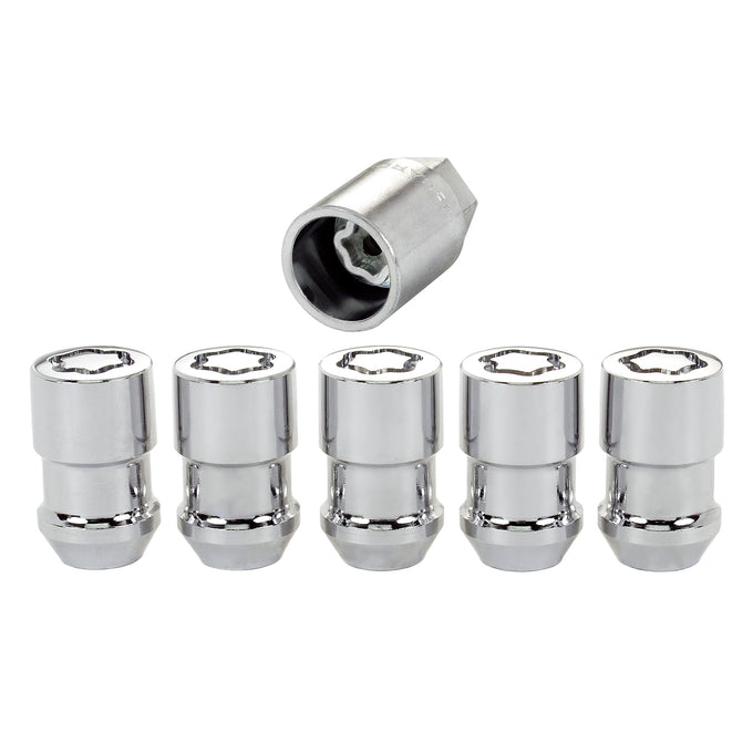 5-Pack Cone Seat Exposed Wheel Lock Nuts <br> M12 x 1.5 Thread, 19 & 21mm Dual Hex x 1.46in L