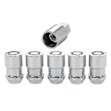5-Pack Cone Seat Exposed Wheel Lock Nuts <br> 1/2-20 Thread, 3/4 & 13/16 Dual Hex x 1.46in L
