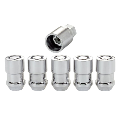 5-Pack Cone Seat Exposed Wheel Lock Nuts <br> 1/2-20 Thread, 3/4 & 13/16 Dual Hex x 1.46in L