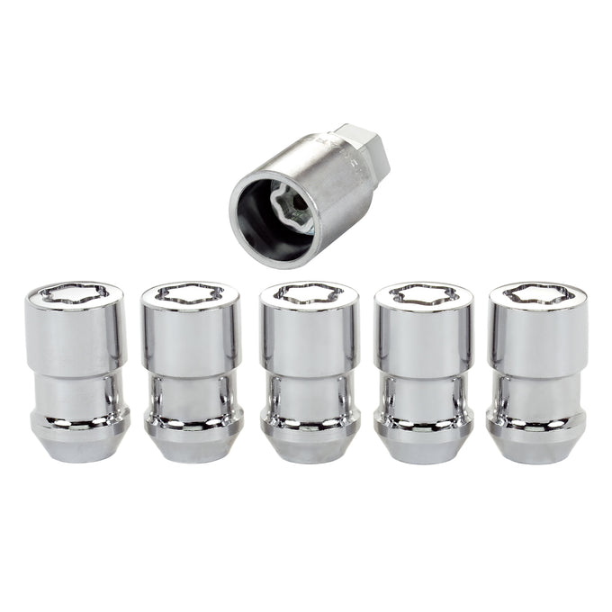 5-Pack Cone Seat Exposed Wheel Lock Nuts <br> 1/2-20 Thread, 3/4 & 13/16 Dual Hex x 1.46in L