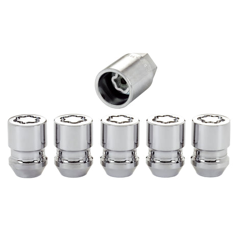 5-Pack Cone Seat Exposed Wheel Lock Nuts <br> M12 x 1.25 Thread, 19 & 21mm Dual Hex x 1.28in L