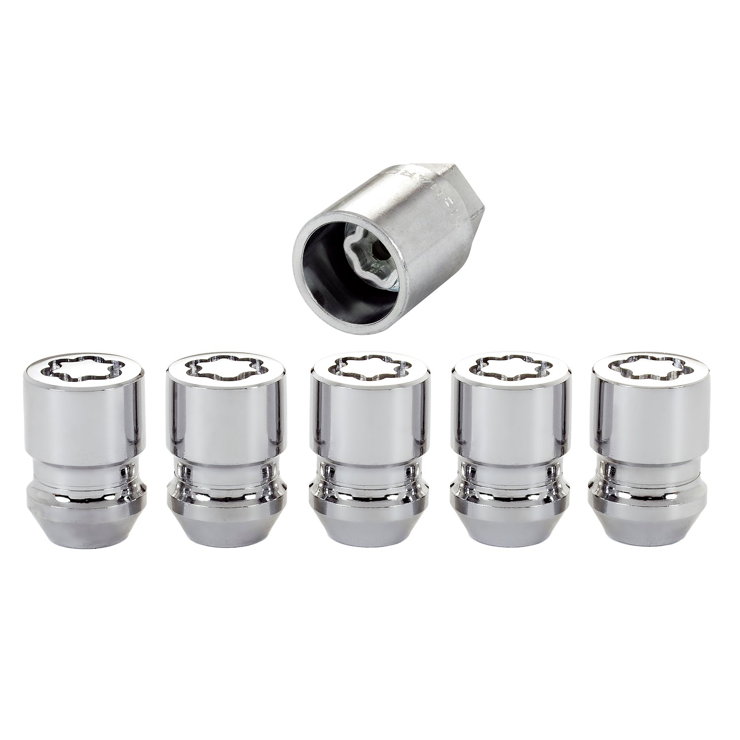 5-Pack Cone Seat Exposed Wheel Lock Nuts <br> M12 x 1.25 Thread, 19 & 21mm Dual Hex x 1.28in L