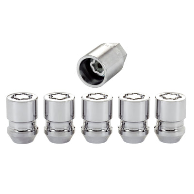 5-Pack Cone Seat Exposed Wheel Lock Nuts <br> M12 x 1.5 Thread, 19 & 21mm Dual Hex x 1.28in L