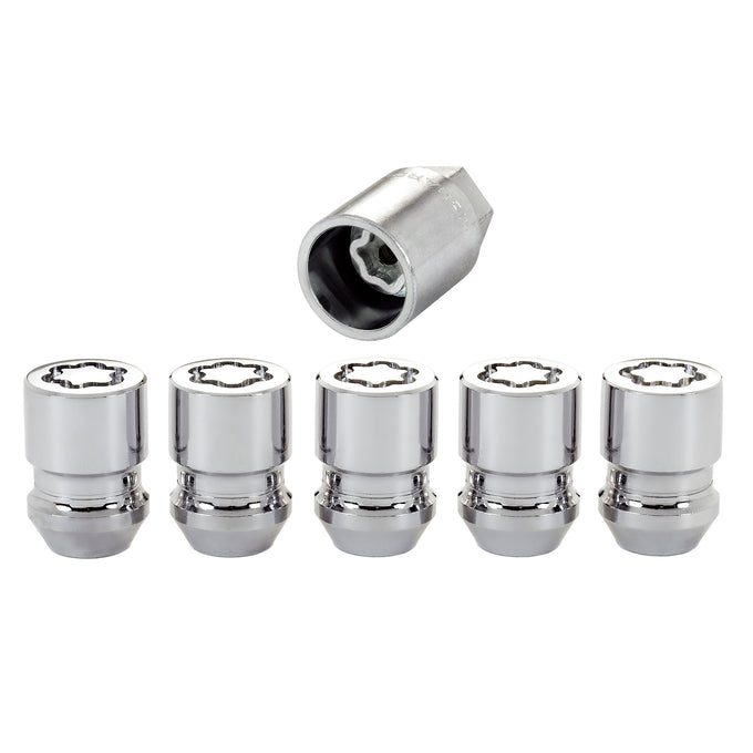 5-Pack Cone Seat Exposed Wheel Lock Nuts <br> M12 x 1.5 Thread, 19 & 21mm Dual Hex x 1.28in L