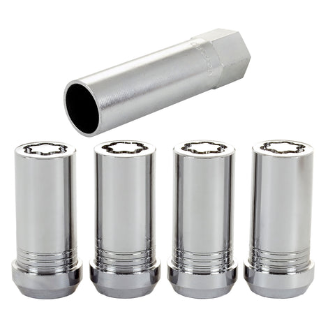 4-pack Tuner Style Cone Seat Wheel Locks <br> M14 x 1.5 Thread, 1in Hex x 1.935in L