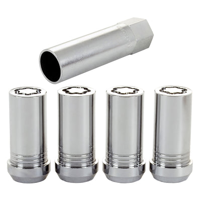 4-pack Tuner Style Cone Seat Wheel Locks <br> M14 x 1.5 Thread, 1in Hex x 1.935in L