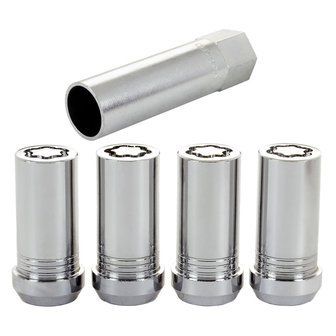 4-pack Tuner Style Cone Seat Wheel Locks <br> M14 x 1.5 Thread, 1in Hex x 1.935in L