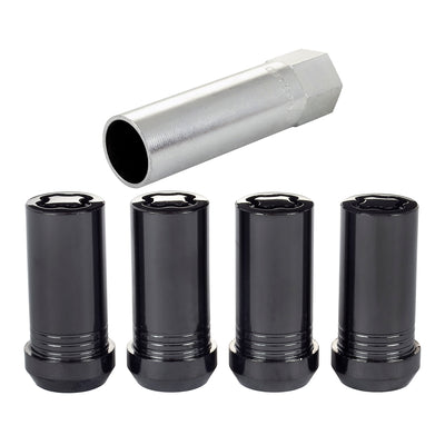 4-pack Tuner Style Cone Seat Wheel Locks <br> M14 x 1.5 Thread, 1in Hex x 1.935in L