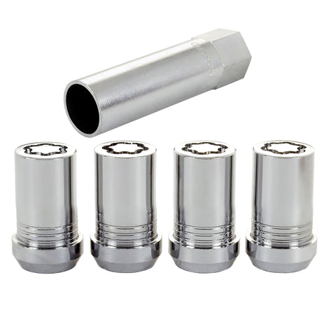 4-pack Tuner Style Cone Seat Wheel Locks <br> M14 x 1.5 Thread, 22mm Hex x 1.648in L