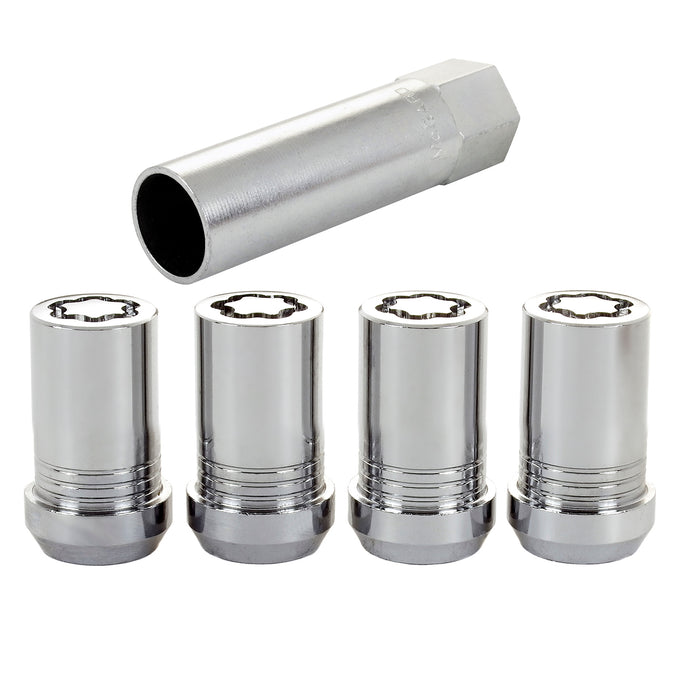 4-pack Tuner Style Cone Seat Wheel Locks <br> M14 x 1.5 Thread, 22mm Hex x 1.648in L