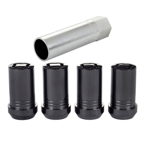 4-pack Tuner Style Cone Seat Wheel Locks <br> M14 x 1.5 Thread, 22mm Hex x 1.648in L