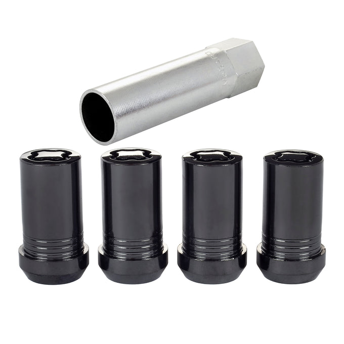4-pack Tuner Style Cone Seat Wheel Locks <br> M14 x 1.5 Thread, 22mm Hex x 1.648in L