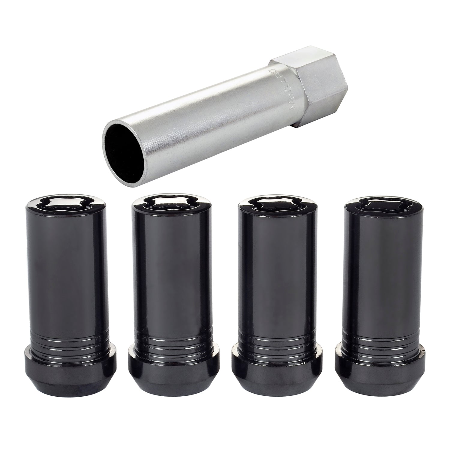 4-pack Tuner Style Cone Seat Wheel Locks <br> 1/2-20 Thread, 13/16in Hex x 1.60in L
