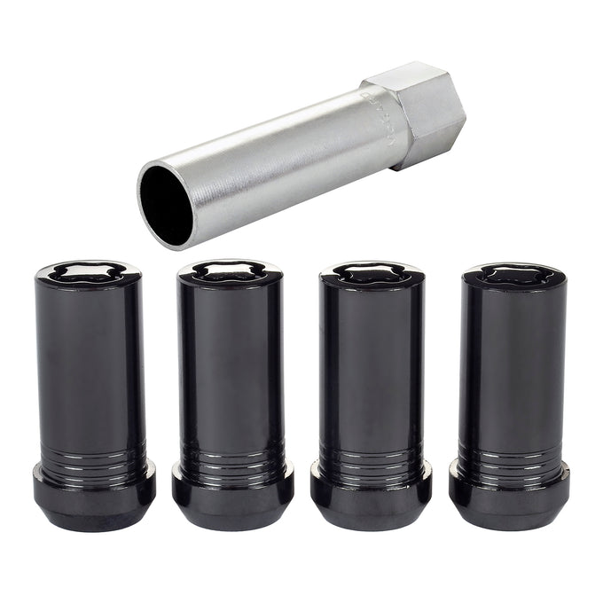 4-pack Tuner Style Cone Seat Wheel Locks <br> 1/2-20 Thread, 13/16in Hex x 1.60in L