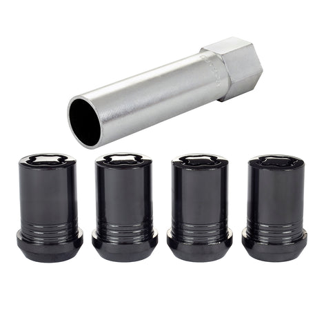 4-pack Tuner Style Cone Seat Wheel Locks <br> M12 x 1.25 Thread, 13/16in Hex x 1.24in L