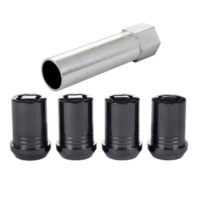 4-pack Tuner Style Cone Seat Wheel Locks <br> M12 x 1.5 Thread, 13/16in Hex x 1.24in L