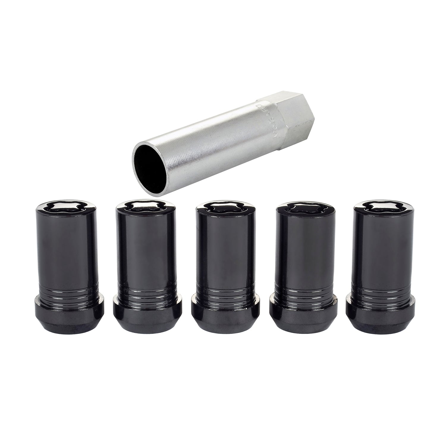 5-pack Tuner Style Cone Seat Wheel Locks <br> M14 x 1.5 Thread, 22mm Hex x 1.648in L