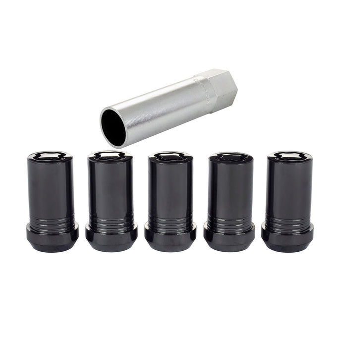 5-pack Tuner Style Cone Seat Wheel Locks <br> M14 x 1.5 Thread, 22mm Hex x 1.648in L