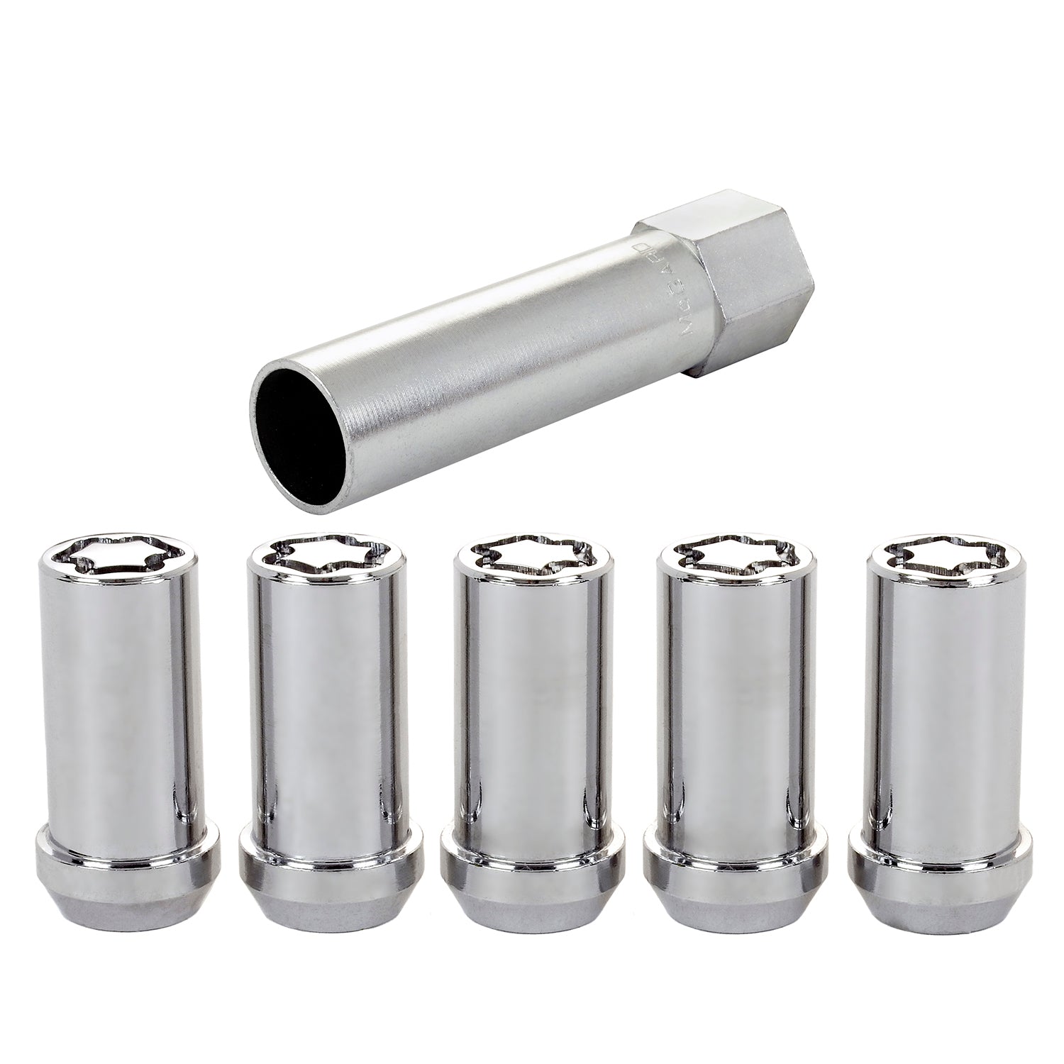 5-pack Tuner Style Cone Seat Wheel Locks <br> 1/2-20 Thread, 13/16in Hex x 1.60in L
