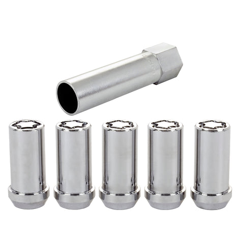 5-pack Tuner Style Cone Seat Wheel Locks <br> 1/2-20 Thread, 13/16in Hex x 1.60in L