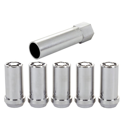 5-pack Tuner Style Cone Seat Wheel Locks <br> 1/2-20 Thread, 13/16in Hex x 1.60in L