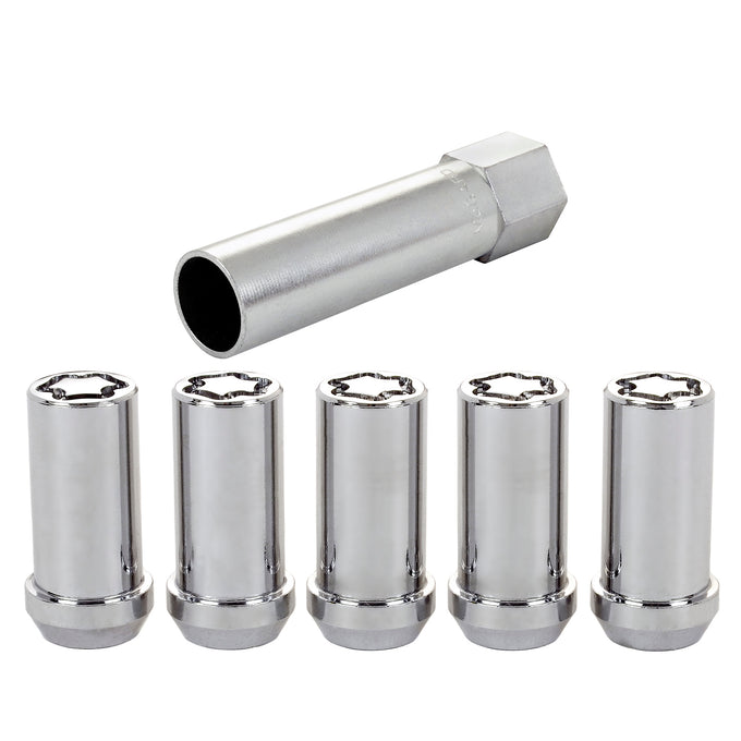 5-pack Tuner Style Cone Seat Wheel Locks <br> 1/2-20 Thread, 13/16in Hex x 1.60in L