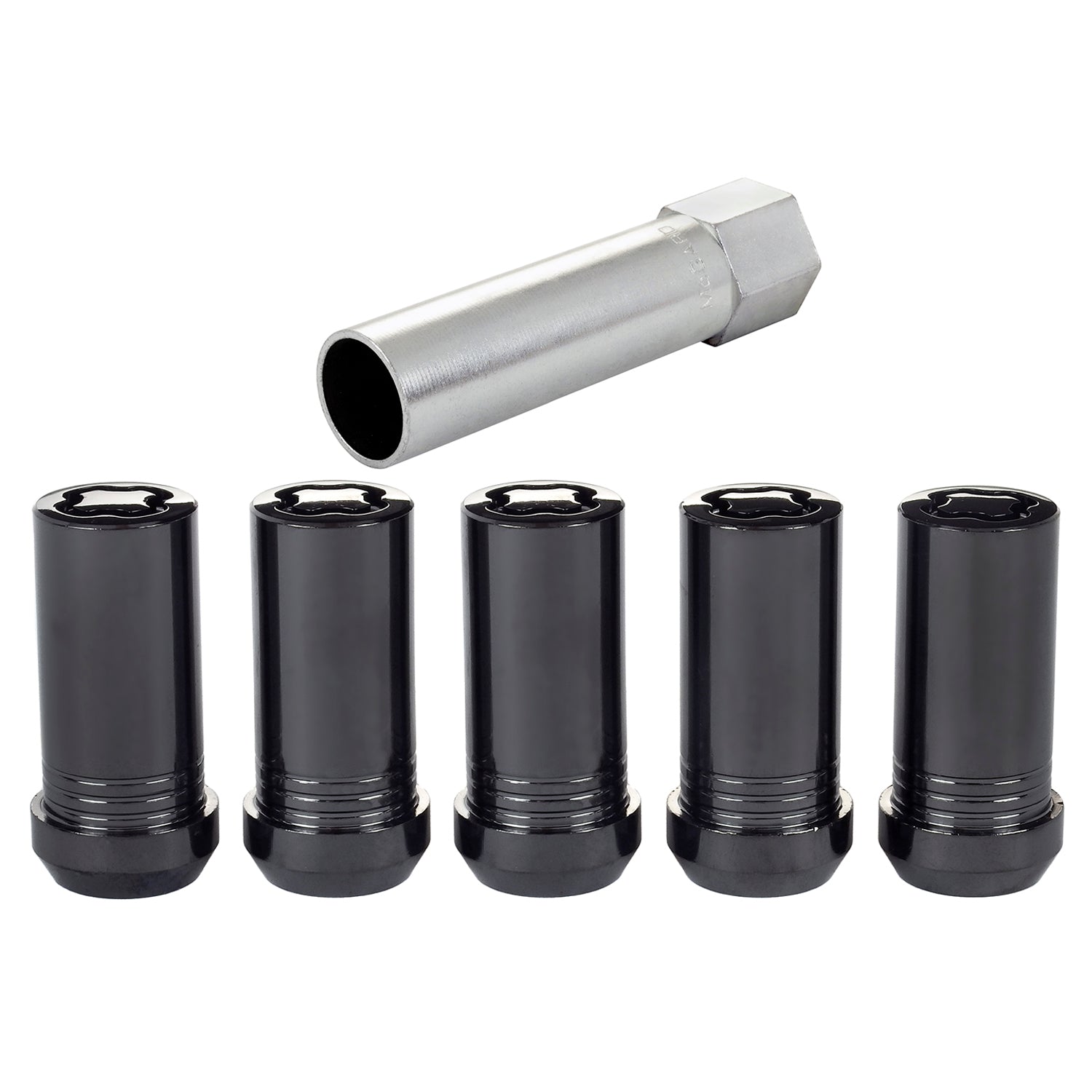 5-pack Tuner Style Cone Seat Wheel Locks <br> 1/2-20 Thread, 13/16in Hex x 1.60in L