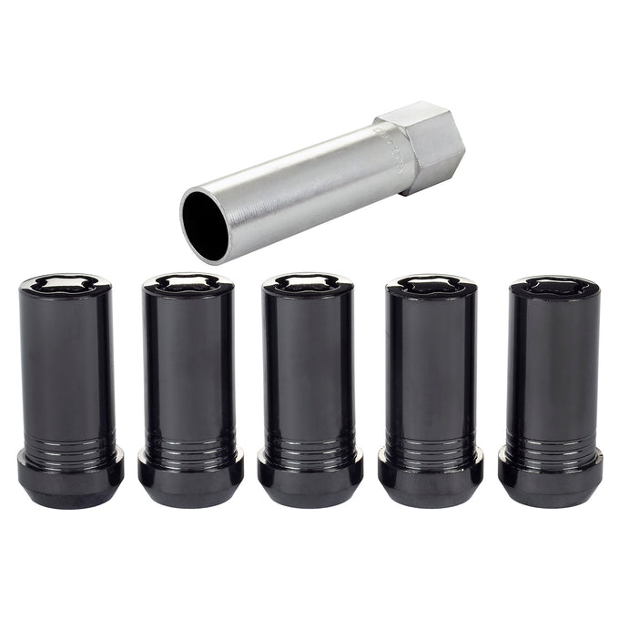 5-pack Tuner Style Cone Seat Wheel Locks <br> 1/2-20 Thread, 13/16in Hex x 1.60in L