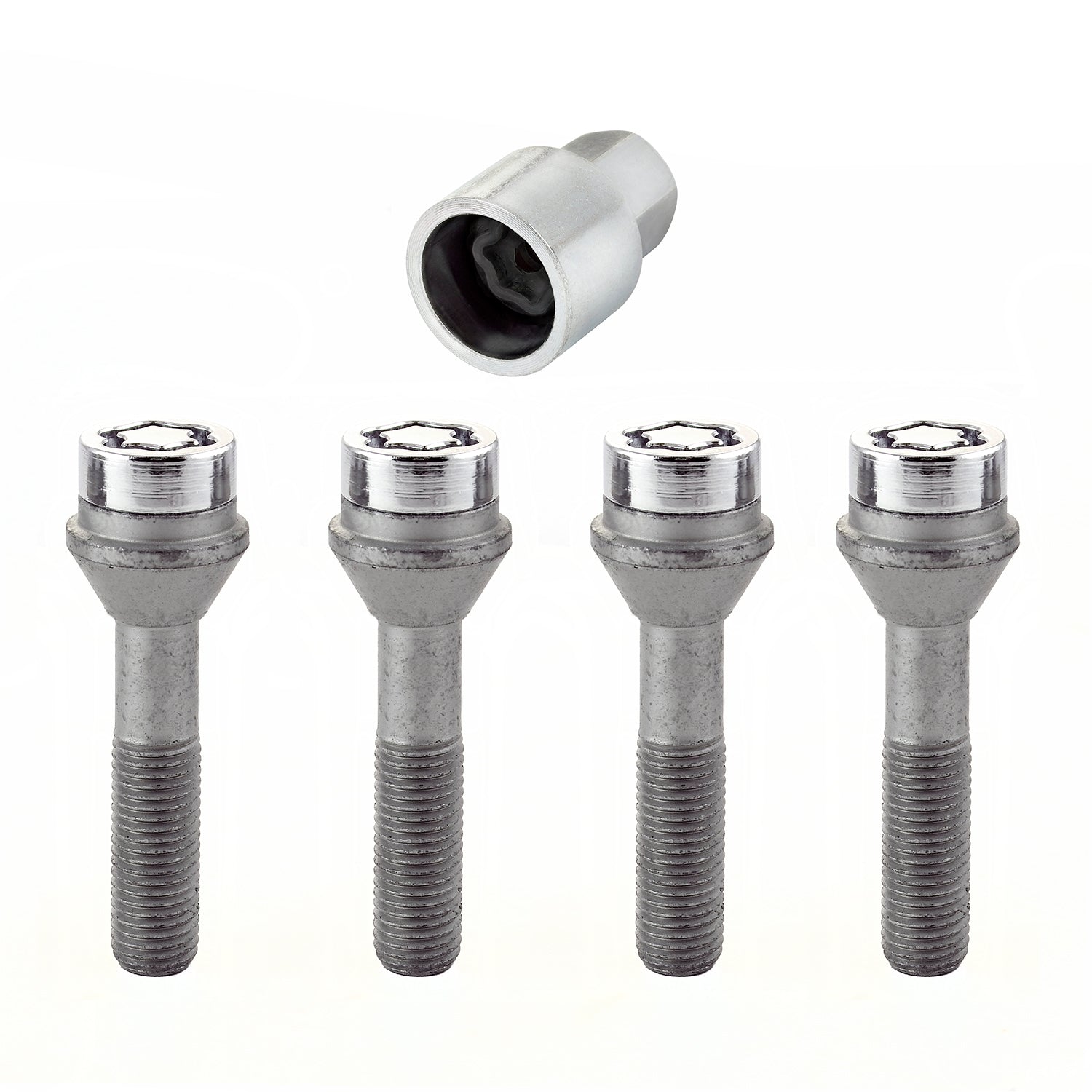4-Pack Cone Seat Wheel Lock Bolts <br> M12 x 1.5, 17mm Hex, 49.2mm Shank Length