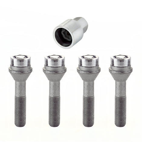 4-Pack Cone Seat Wheel Lock Bolts <br> M12 x 1.5, 17mm Hex, 49.2mm Shank Length