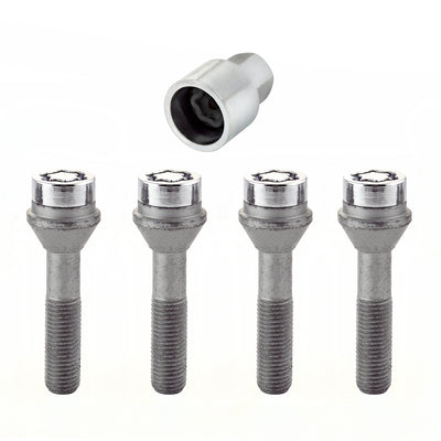 4-Pack Cone Seat Wheel Lock Bolts <br> M12 x 1.5, 17mm Hex, 49.2mm Shank Length