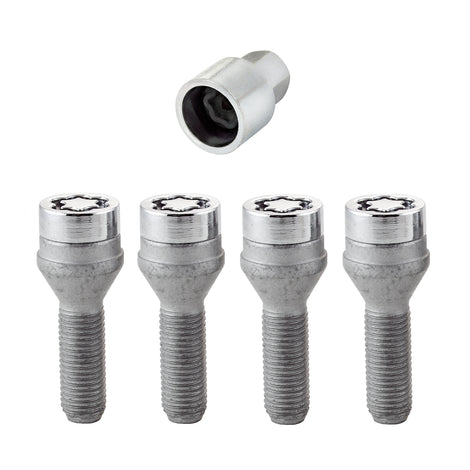 4-Pack Cone Seat Wheel Lock Bolts <br> M12 x 1.5, 17mm Hex, 31.7mm Shank Length