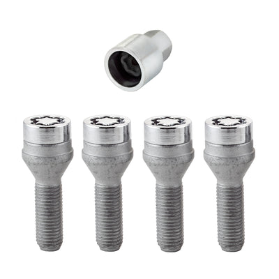 4-Pack Cone Seat Wheel Lock Bolts <br> M12 x 1.5, 17mm Hex, 31.7mm Shank Length