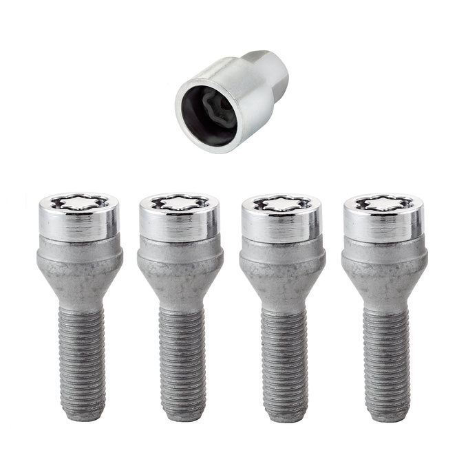 4-Pack Cone Seat Wheel Lock Bolts <br> M12 x 1.5, 17mm Hex, 31.7mm Shank Length