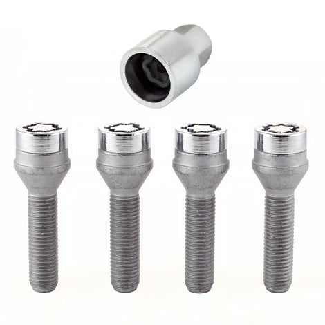 4-Pack Cone Seat Wheel Lock Bolts <br> M12 x 1.5, 21MM Hex, 36.3mm Shank Length