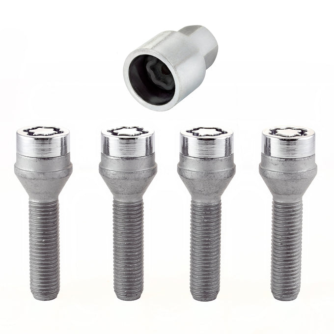 4-Pack Cone Seat Wheel Lock Bolts <br> M12 x 1.5, 21MM Hex, 36.3mm Shank Length