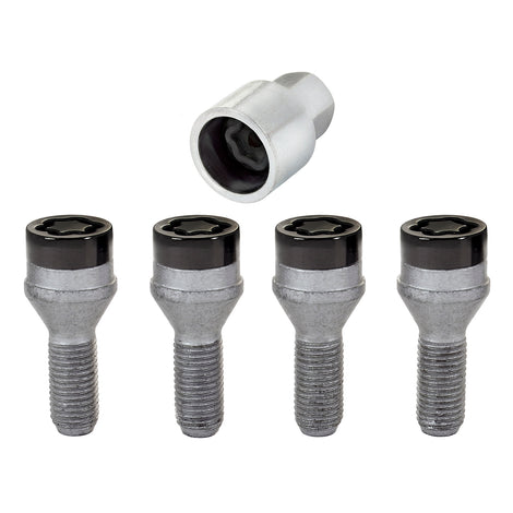 4-pack Cone Seat Style Wheel Lock Bolts <br> M12 x 1.5, 17mm Hex, 25.5mm Shank Length