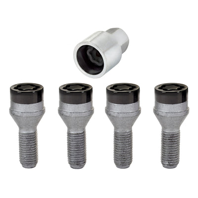 4-pack Cone Seat Style Wheel Lock Bolts <br> M12 x 1.5, 17mm Hex, 25.5mm Shank Length