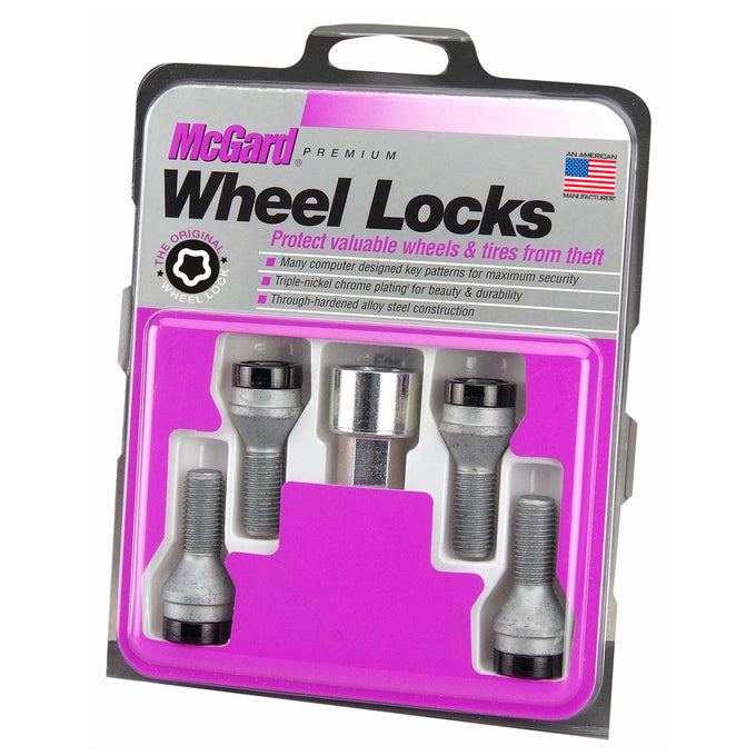 4-pack Cone Seat Style Wheel Lock Bolts <br> M12 x 1.5, 17mm Hex, 25.5mm Shank Length
