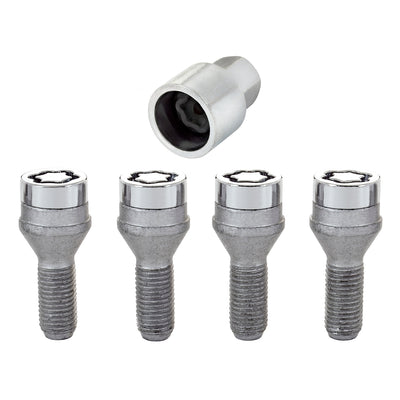 4-Pack Cone Seat Wheel Lock Bolts <br> M12 x 1.5, 17mm Hex, 25.5mm Shank Length