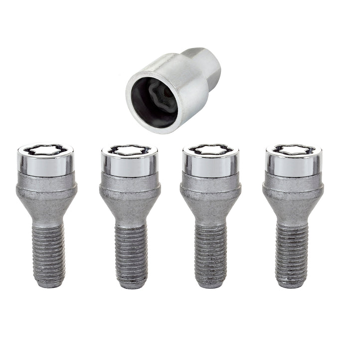 4-Pack Cone Seat Wheel Lock Bolts <br> M12 x 1.5, 17mm Hex, 25.5mm Shank Length