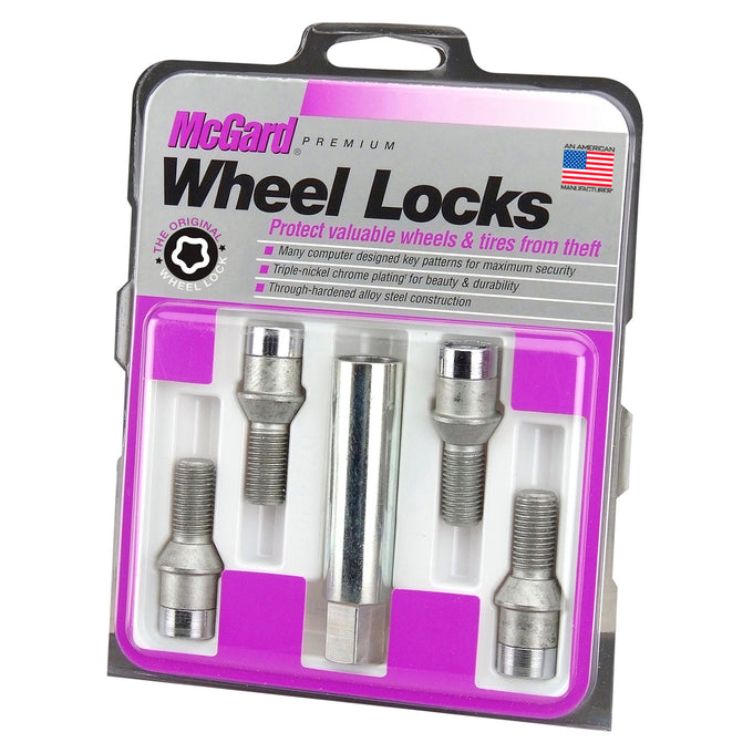 4-pack Tuner Style Cone Seat Wheel Lock Bolts <br> M12 x 1.5, 17mm Hex, 29.6mm Shank Length