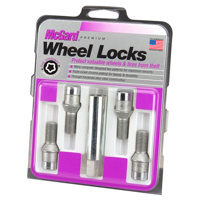 4-pack Tuner Style Cone Seat Wheel Lock Bolts <br> M12 x 1.5, 17mm Hex, 22.4mm Shank Length