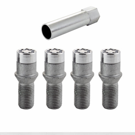 4-pack Tuner Style Cone Seat Wheel Lock Bolts <br> M14 x 1.5, 17mm Hex, 24.0mm Shank Length