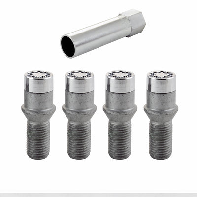 4-pack Tuner Style Cone Seat Wheel Lock Bolts <br> M14 x 1.5, 17mm Hex, 24.0mm Shank Length