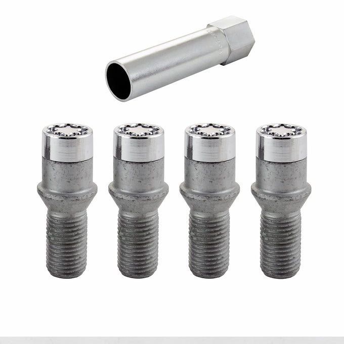 4-pack Tuner Style Cone Seat Wheel Lock Bolts <br> M14 x 1.5, 17mm Hex, 24.0mm Shank Length